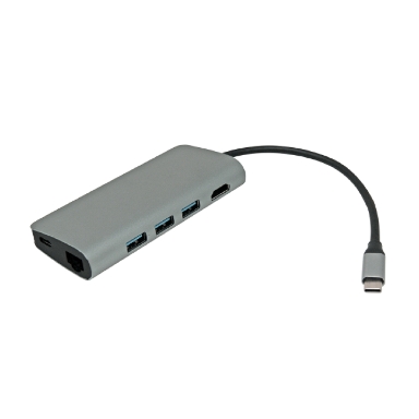 Convertitore USB type-C / LAN con hub USB 3.0 3 porte + HDMI + card reader + PD