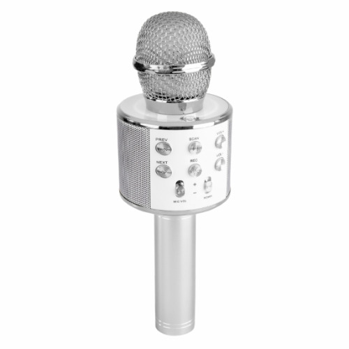 Microfono a batteria per karaoke con speaker integrati, bluetooth e mp3 - silver