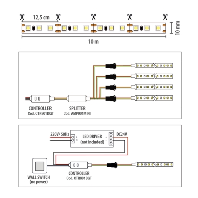 Striscia LED digitale 10 metri effetto running 2835 120LED/M 4000K 10W/M IP20