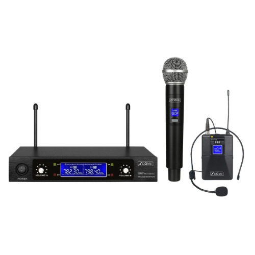Kit doppio radiomicrofono palmare UHF 614MHz / lavalier 606MHz